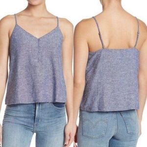 Abound - Navy Heather Linen Blend Button Front Top